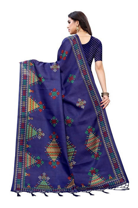 Vamika Navy Kalamkari Print With Jhalar Khadi Silk Saree (KITE NAVY) | Grocsy