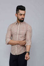 Miravan Men's Beige Pure Cotton Handblock Floral Print Shirt | Grocsy