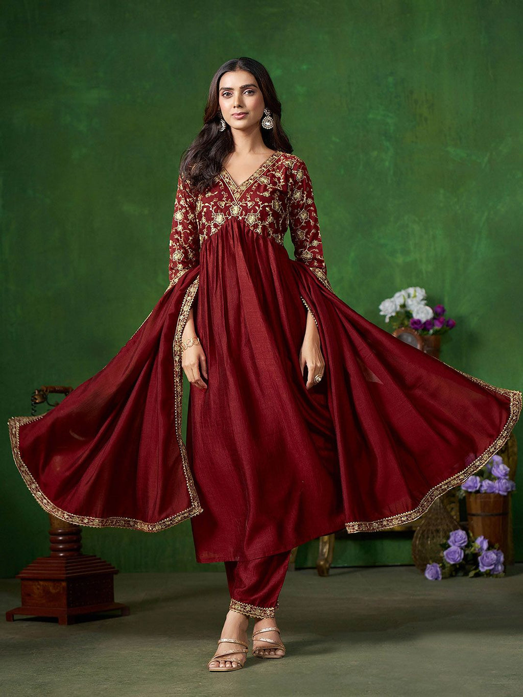 Sangria Embroidered Kurta & Trouser With Dupatta Kurta Set | Grocsy