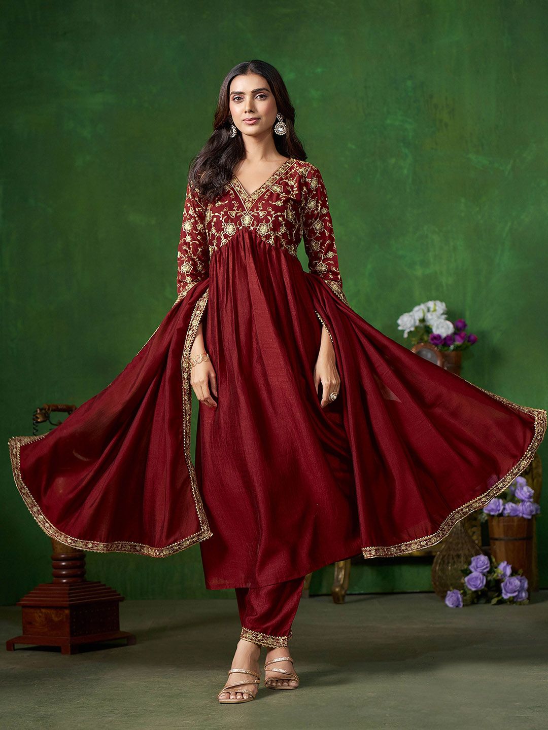 Sangria Embroidered Kurta & Trouser With Dupatta Kurta Set | Grocsy