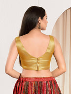 Joban Fashion Yellow Gold Mulberry Silk Padded Blouse With Sweetheart Neck Sleeveless | Grocsy