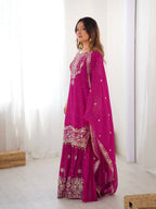 Teeya Creation Pink Color Faux Georgette Embroidery Work Wedding Wear Sharara | Grocsy