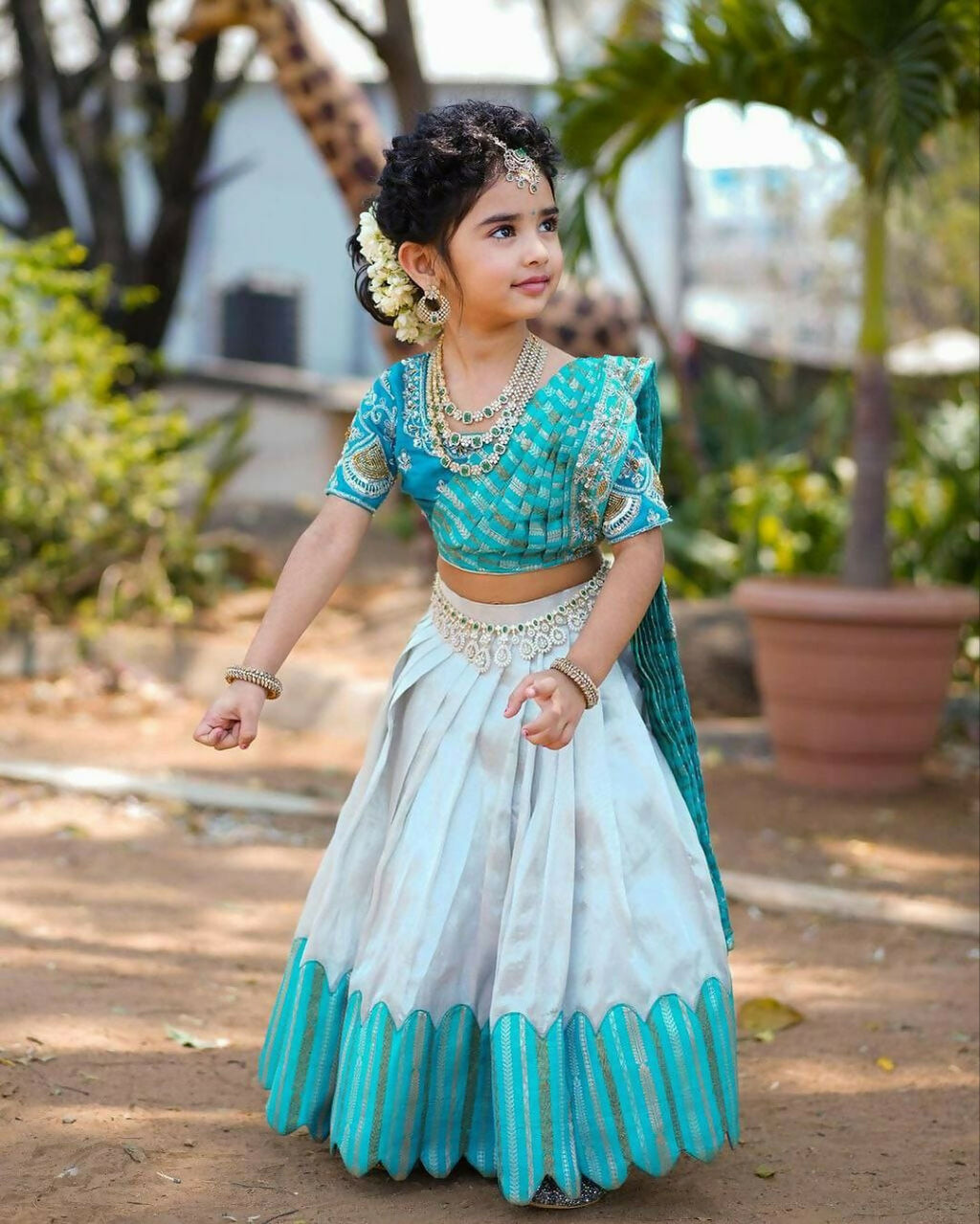 Jyoti Fashion Classy Sky Blue Heavy Chenille Sequins Embroidered Kids Lehenga Choli Set | Grocsy