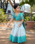 Jyoti Fashion Classy Sky Blue Heavy Chenille Sequins Embroidered Kids Lehenga Choli Set | Grocsy
