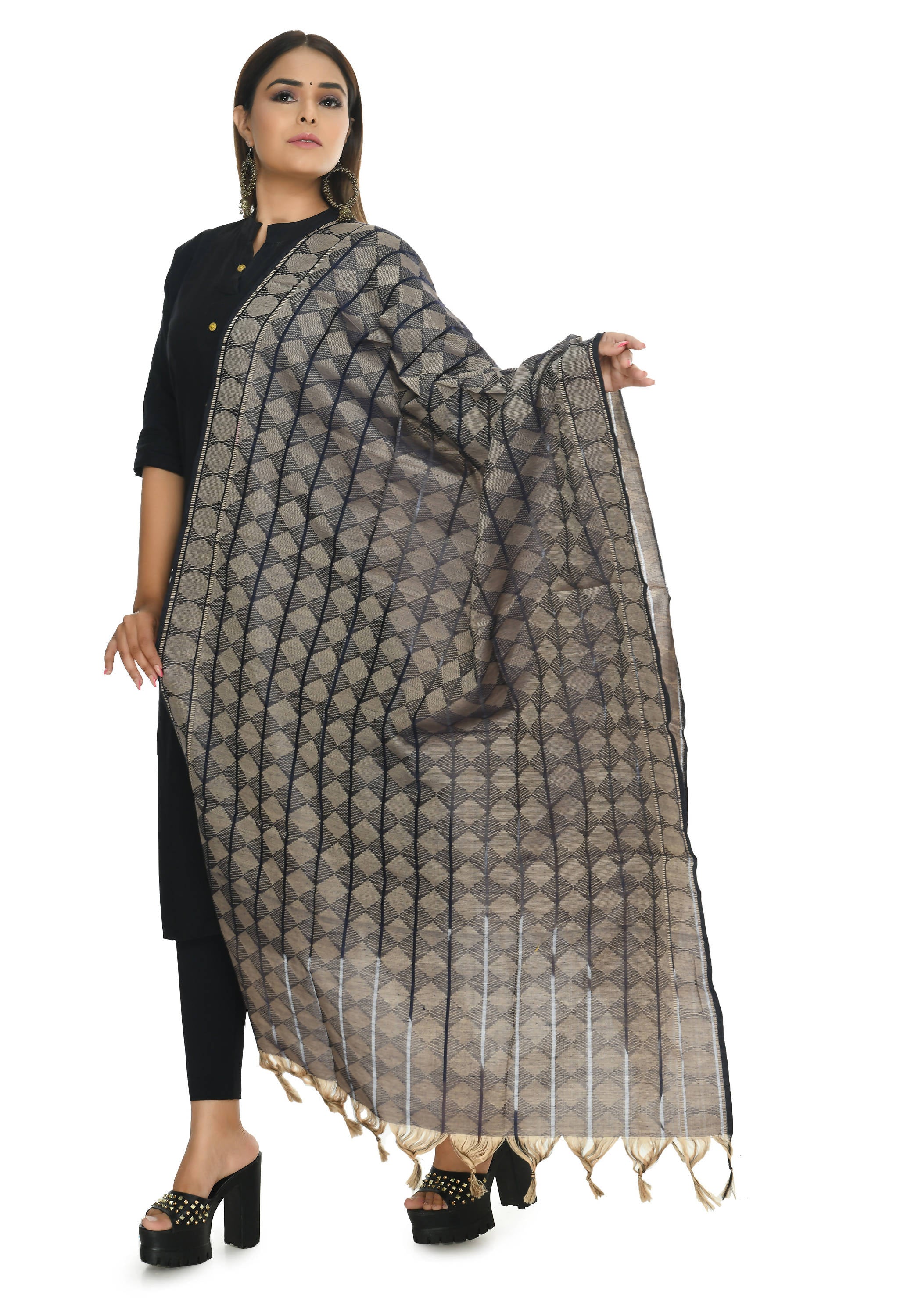 Mominos Fashion Moeza Beautiful Handloom Cotton Navy Blue Dupatta | Grocsy