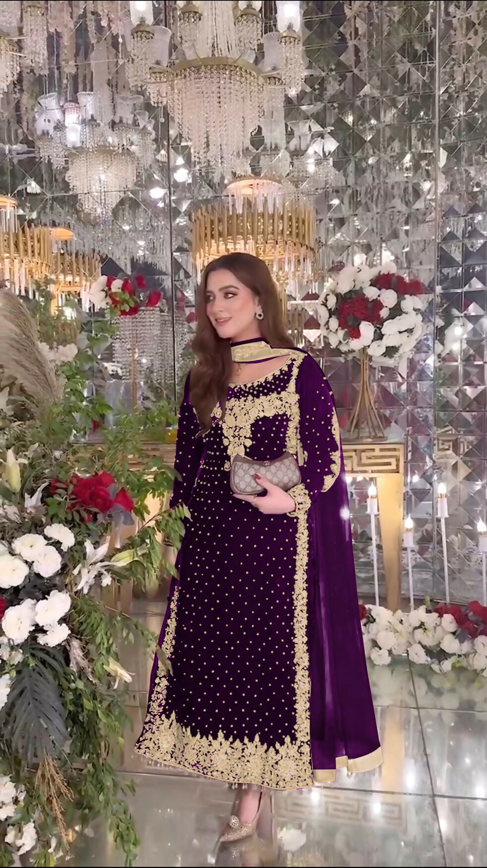 Joban Fashion Purple Velvet Sequence Embroidery Work Kurta Set | Grocsy