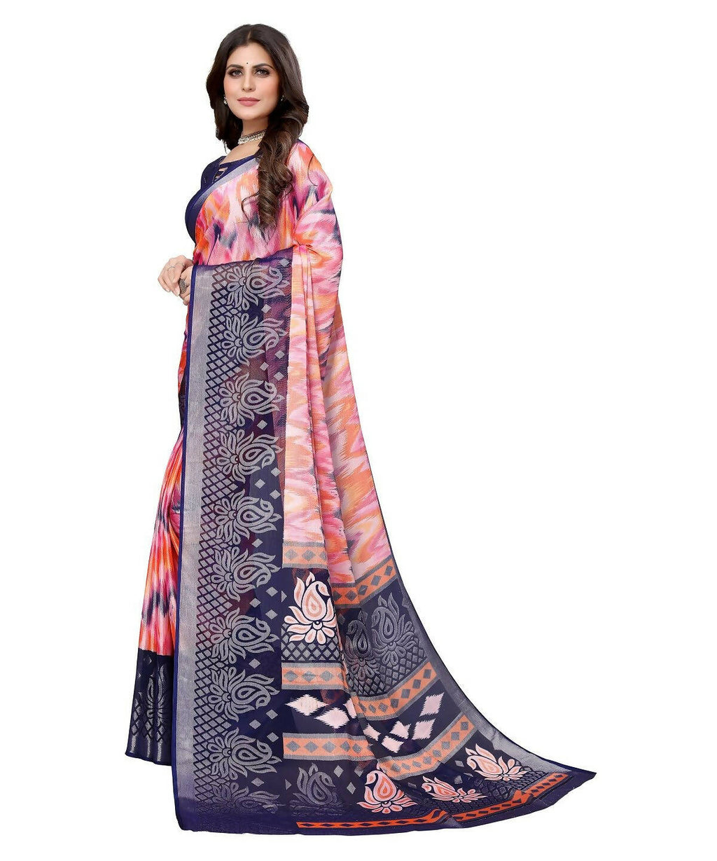 Vamika Navy Blue Chiffon Brasso Bollywood Style Woven Saree (KARUNA NAVY) | Grocsy