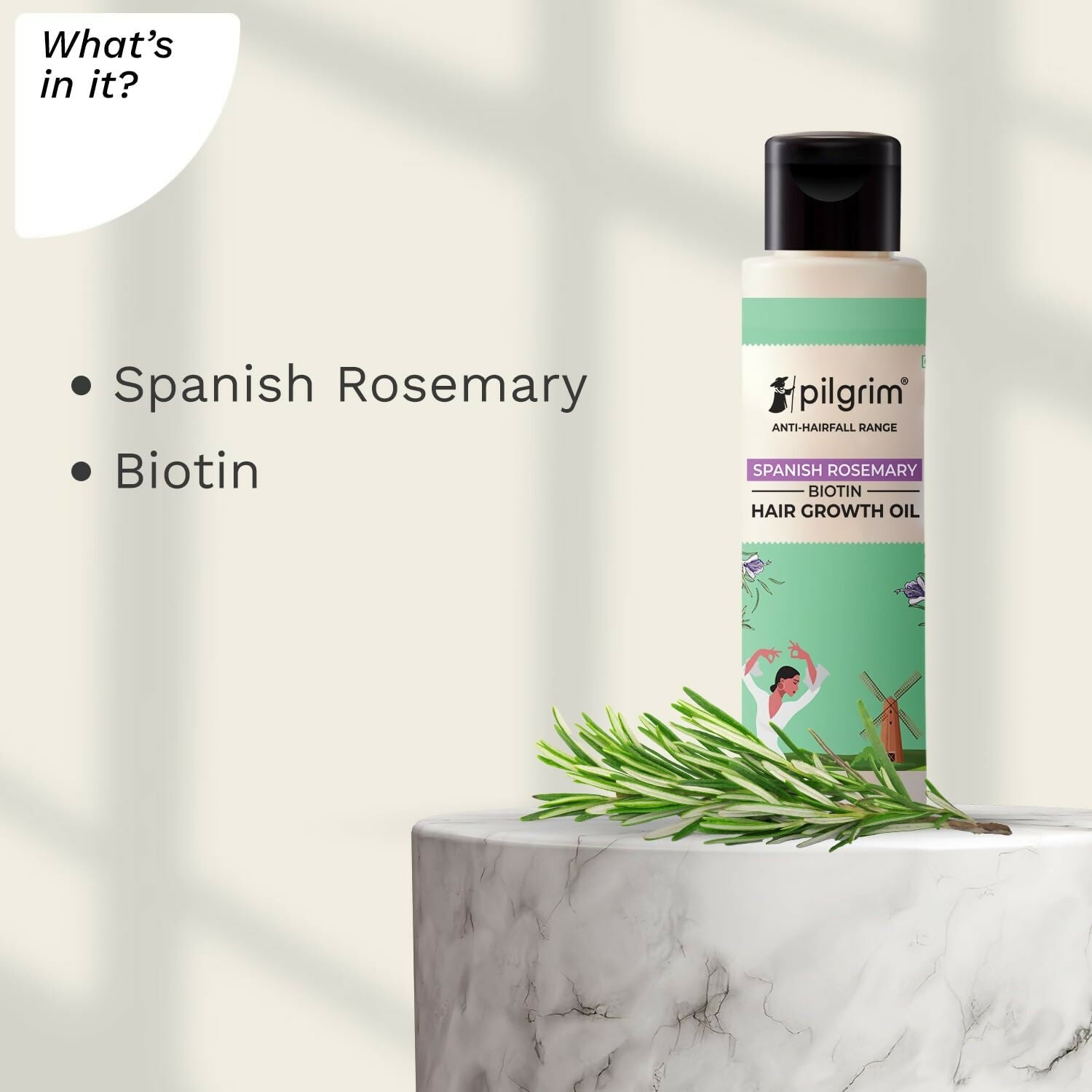 Pilgrim Spanish Rosemary & Biotin Hair Growth Oil To Control Hair Fall & Strengthens Hair | Grocsy