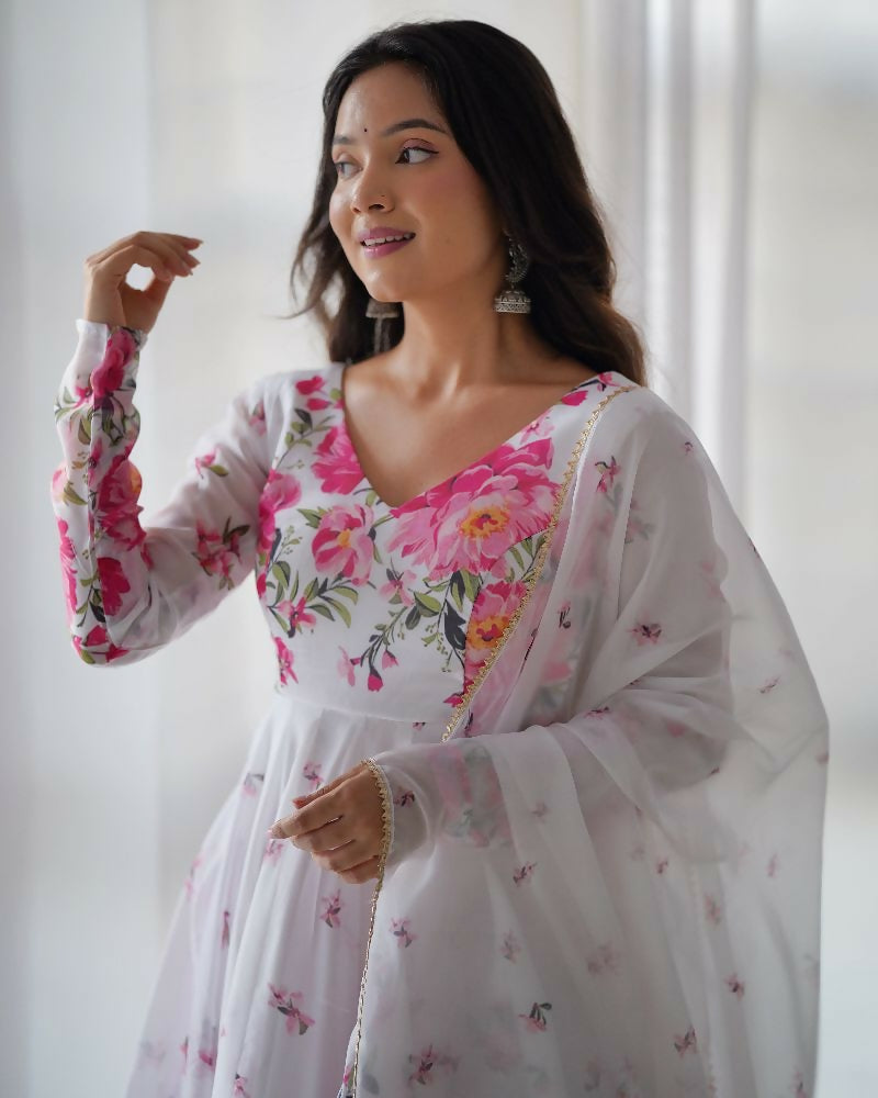 Joban Fashion White Kurta Set Organza Sequin Embroidery Work | Grocsy