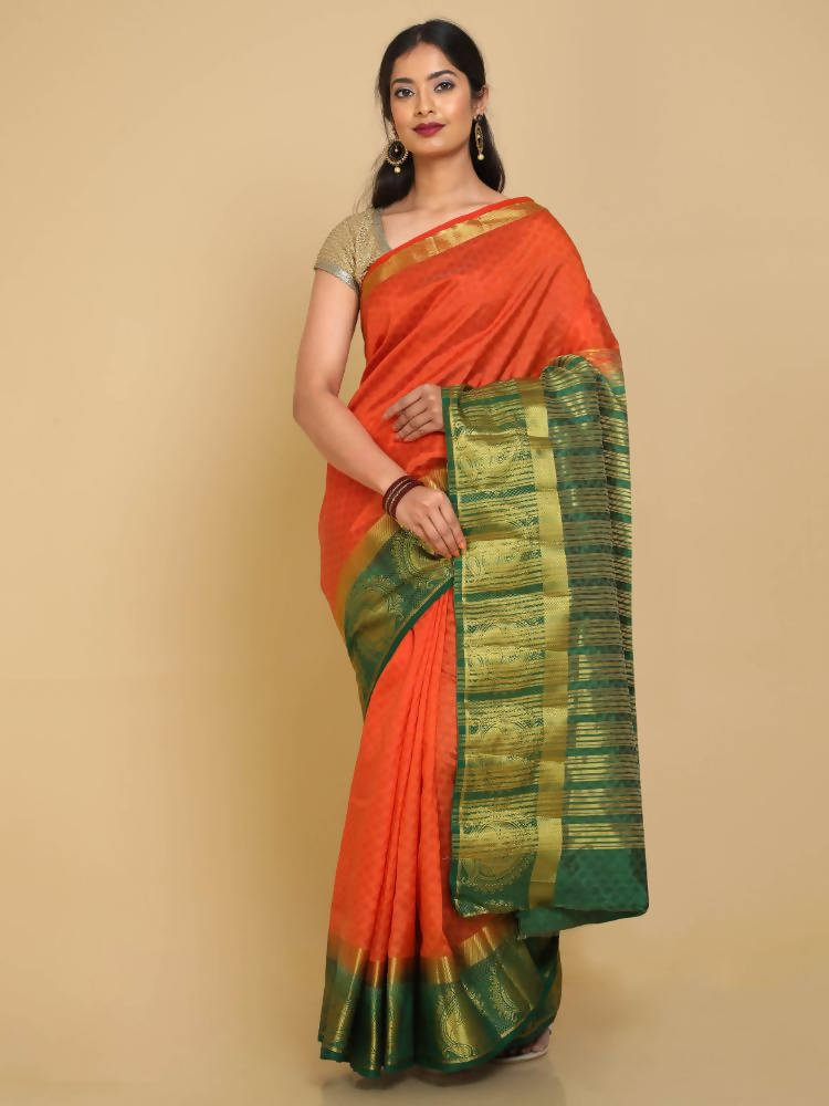 Kalamandir Floral Orange Pashmina Saree | Grocsy