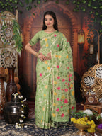 Shree Shyam Fashion Linen Cotton Green Saree | Grocsy