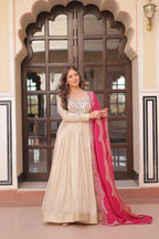 Joban Fashion Pink Jacquard Sequence Embroidery Work Kurta Set | Grocsy