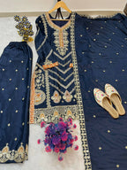 Teeya Creation Blue Color Chinon Silk Party Wear Trending Palazzo Set | Grocsy