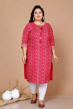 Miravan Women's Plus Size Pink Bandhani Pakistani Straight Kurti | Grocsy
