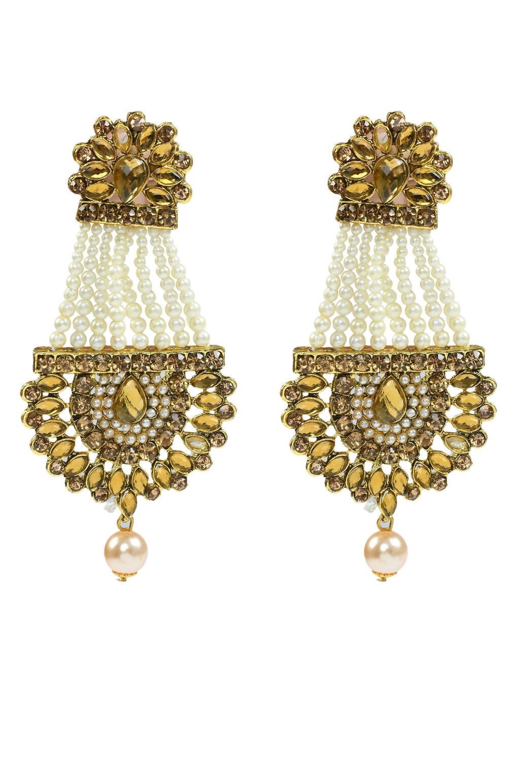 Mominos Fashion Johar Kamal Golden Kundan & Pearls Earrings With Tikka