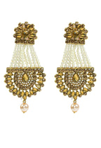 Mominos Fashion Johar Kamal Golden Kundan & Pearls Earrings With Tikka