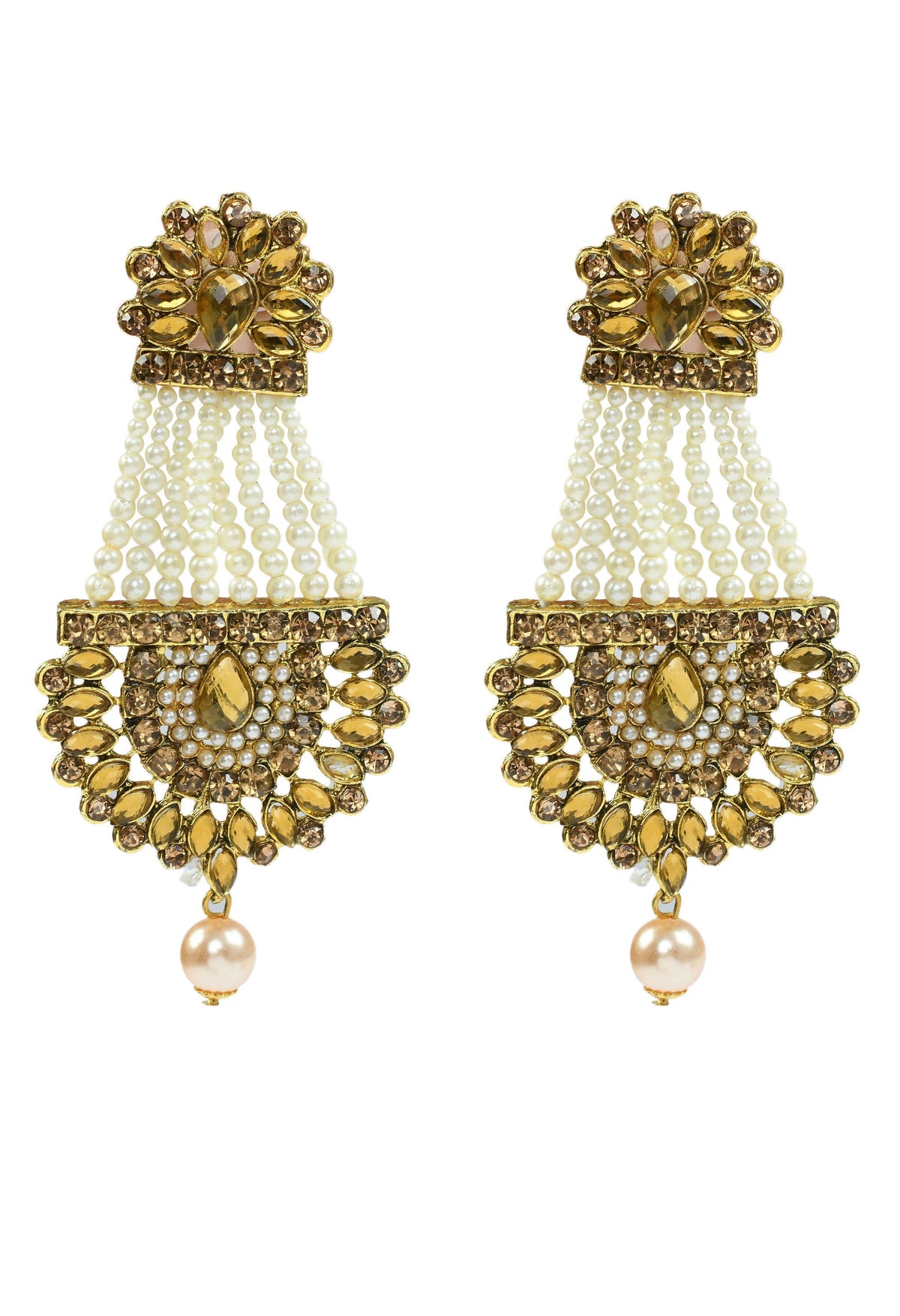 Mominos Fashion Johar Kamal Golden Kundan & Pearls Earrings With Tikka