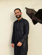 Black Mirror Work Kurta by Hilo Design | Grocsy