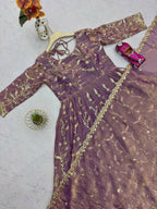 Teeya Creation Onion Color Faux Georgette Long Party Wear Gown | Grocsy
