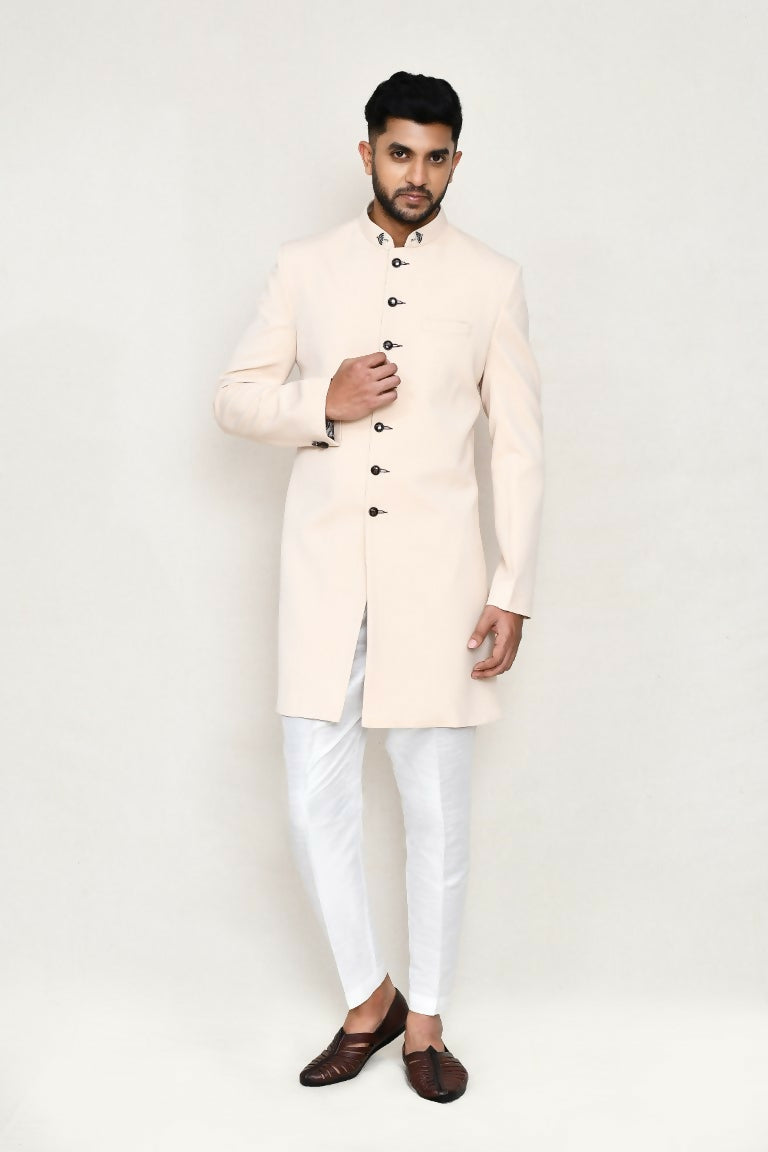 Joban Fashion Cream Colored Terry Rayon Fabric Indo Western With Straight Fit Pant | Grocsy