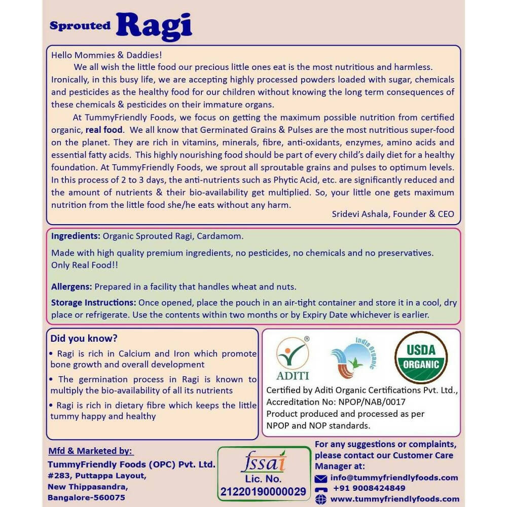 TummyFriendly Foods Organic Stage1 Sprouted Porridge Mixes Combo Pack - Sprouted Ragi, Sprouted Brown Rice and Oats | Grocsy