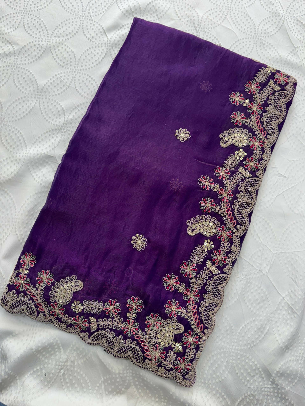 Teeya Creation New Womens Latest Party Wear Soft Chiffon Silk Saree-Purple | Grocsy