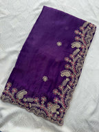 Teeya Creation New Womens Latest Party Wear Soft Chiffon Silk Saree-Purple | Grocsy