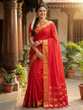 Anaita Red Silk Saree With Blouse Piece | Grocsy