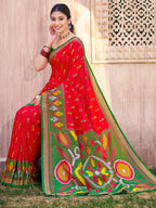Anaita Red Silk Saree With Blouse Piece | Grocsy