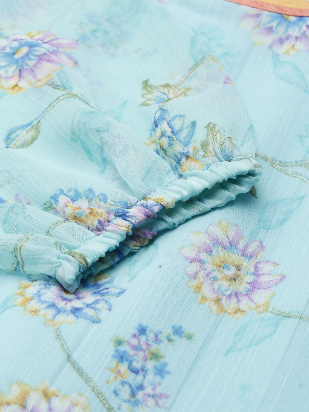 Souchii Blue Floral Chiffon Maxi Dress For Women – Souchii | Grocsy