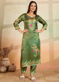 Prazu Fashion Mahendi Green Printed Cotton Reyon Kurta Pant Set | Grocsy