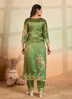 Prazu Fashion Mahendi Green Printed Cotton Reyon Kurta Pant Set | Grocsy