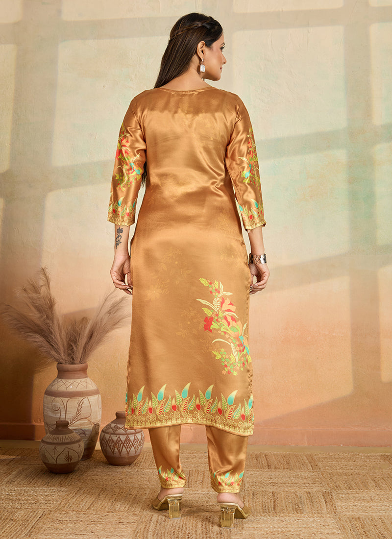 Prazu Fashion Mustard Printed Cotton Reyon Kurta Pant Set | Grocsy