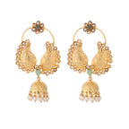Nuyug 22K Gold Plated Pearls Studded Contemporary Shaped Mini Jhumki Drop Dangler Earrings | Grocsy