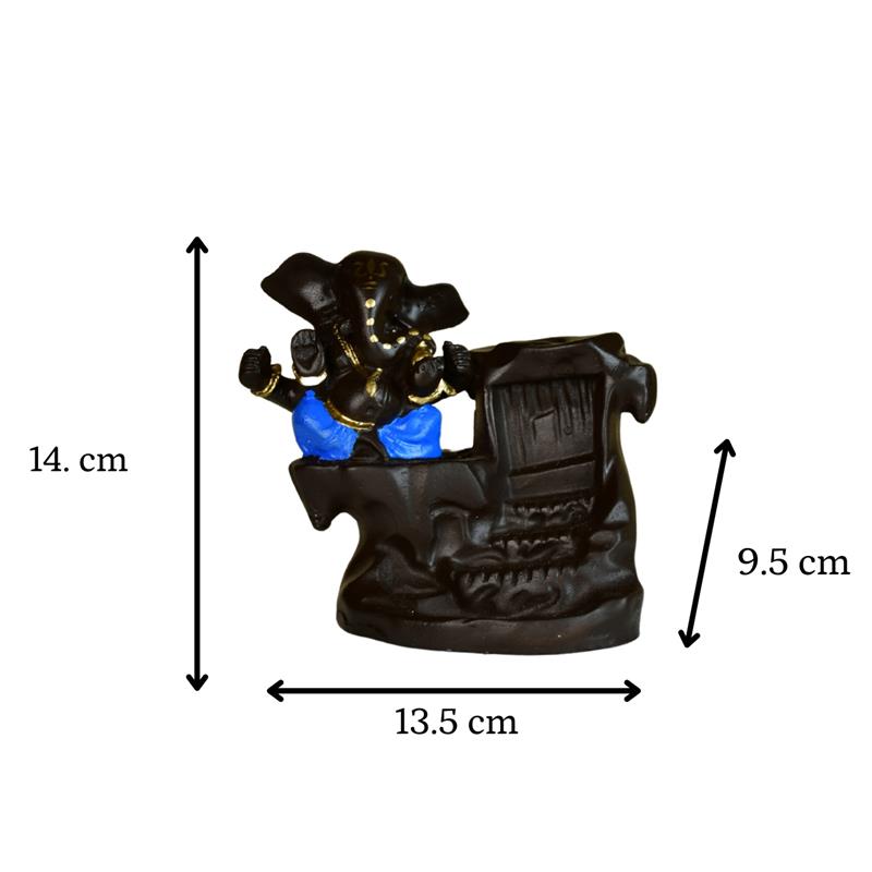 Artisan Blue Ganesh Smoke Fountain Tabletop Decor by Sowpeace / Unique Home Showpiece | Grocsy