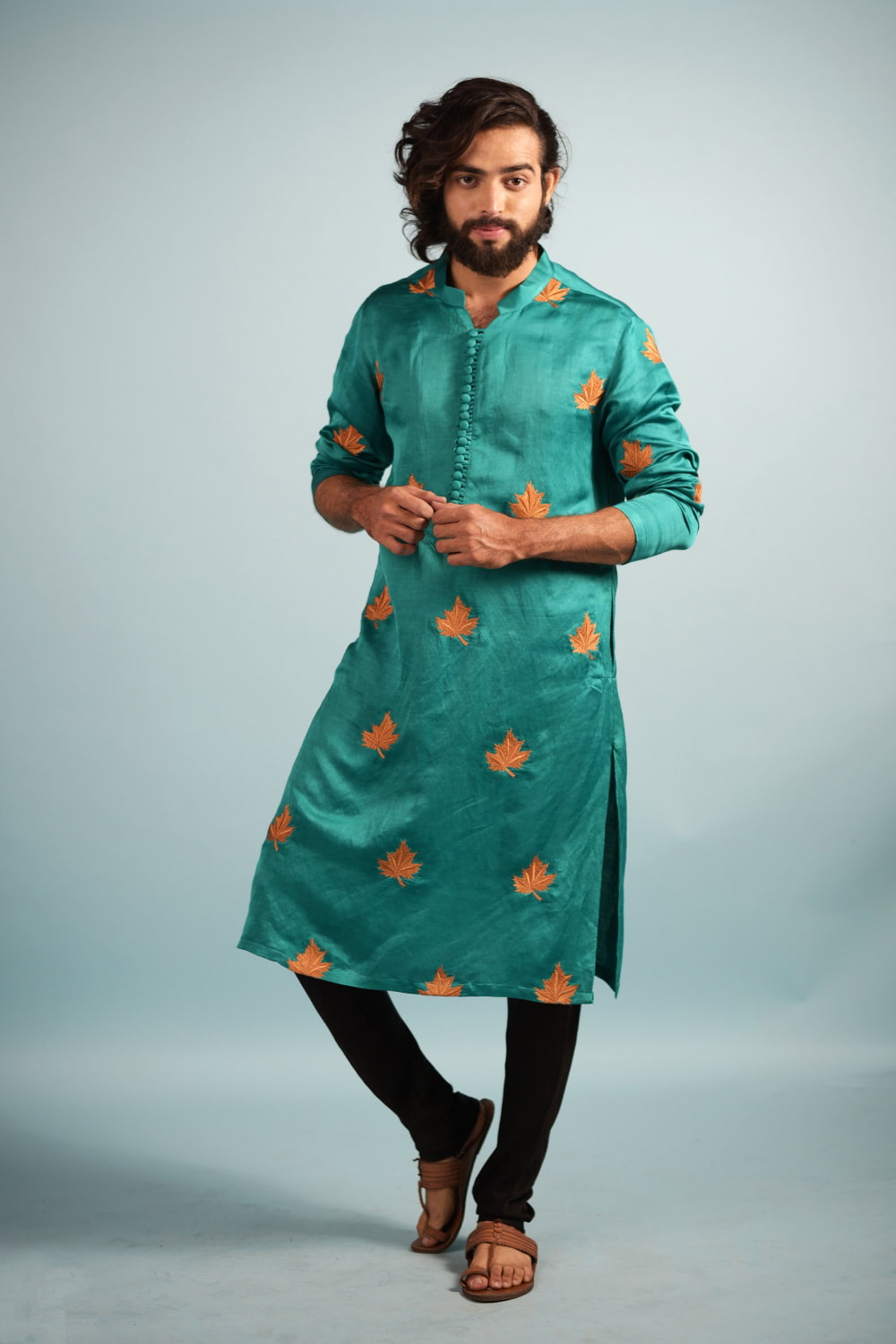 Green Designer Men's Kurta by Hilo Design | Grocsy