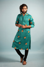 Green Designer Men's Kurta by Hilo Design | Grocsy