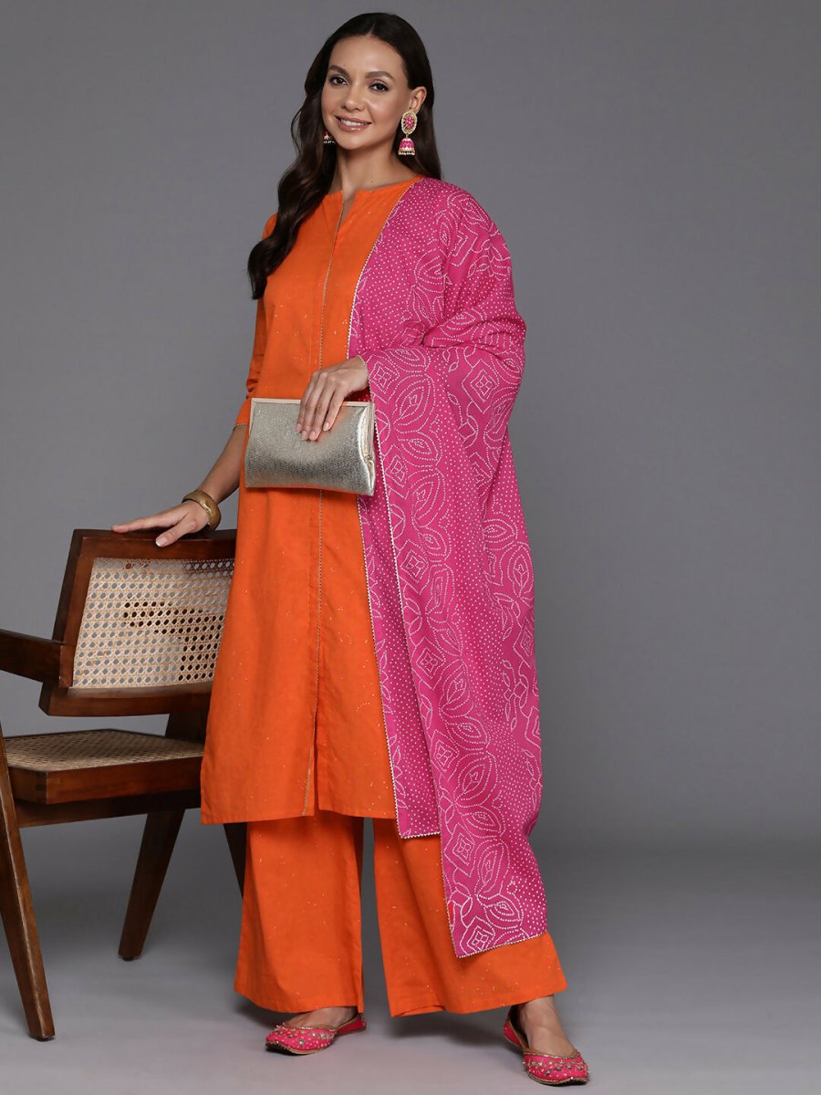 Ahalyaa Women's Traditional wear Kurta Set - Orange | Grocsy