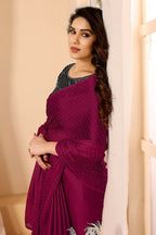 Aafreen Partywear Designer Pink Satin Chiffon Fancy Saree | Grocsy