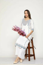 Maai Rayon Hand Printed Kurta Off-White | Grocsy