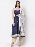 Myshka Blue Color Silk blend Embroidered Kurta With Dupatta Set | Grocsy