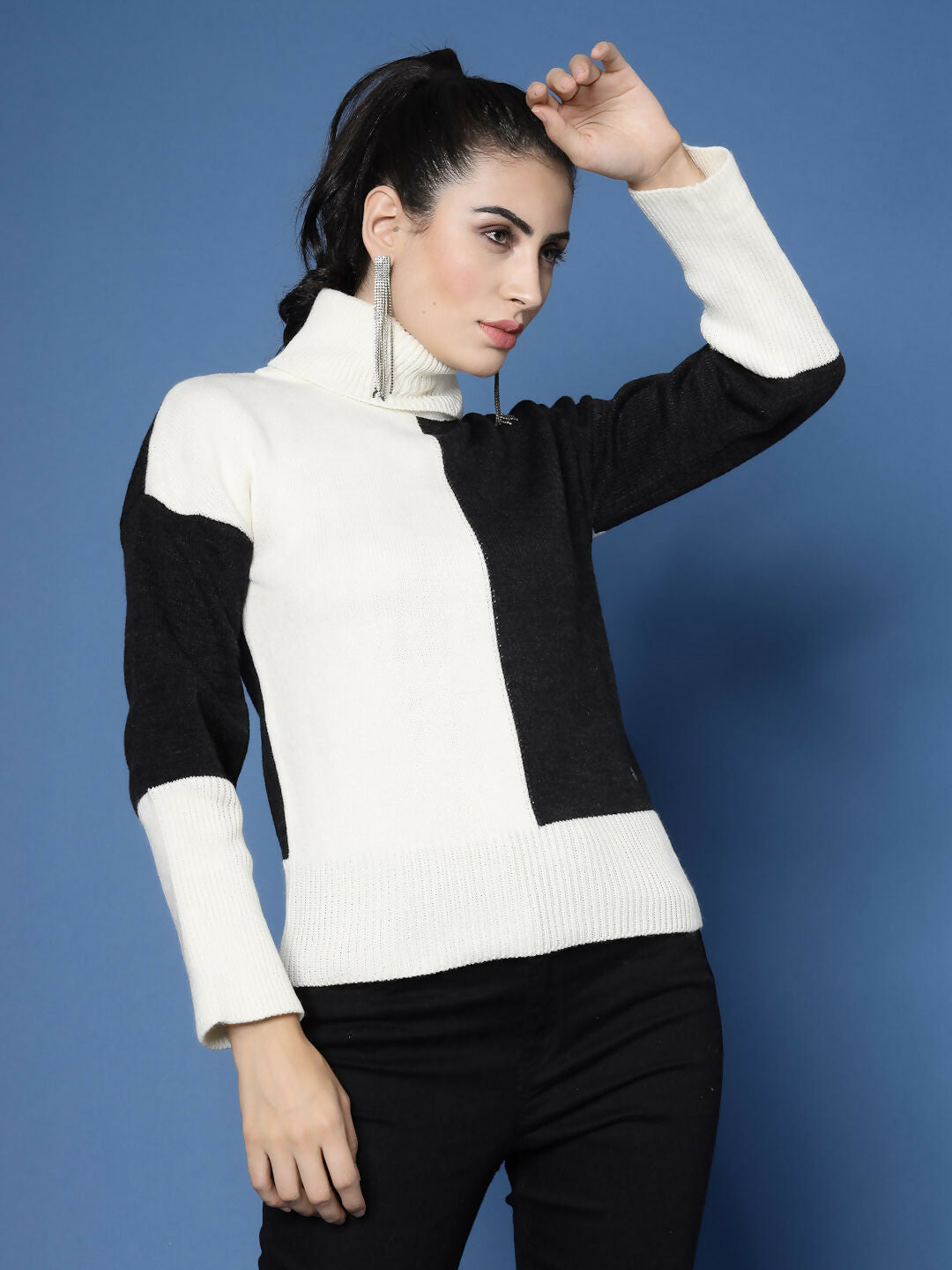 Women Winter Off White Acrylic Sweater - Wool Trees | Grocsy