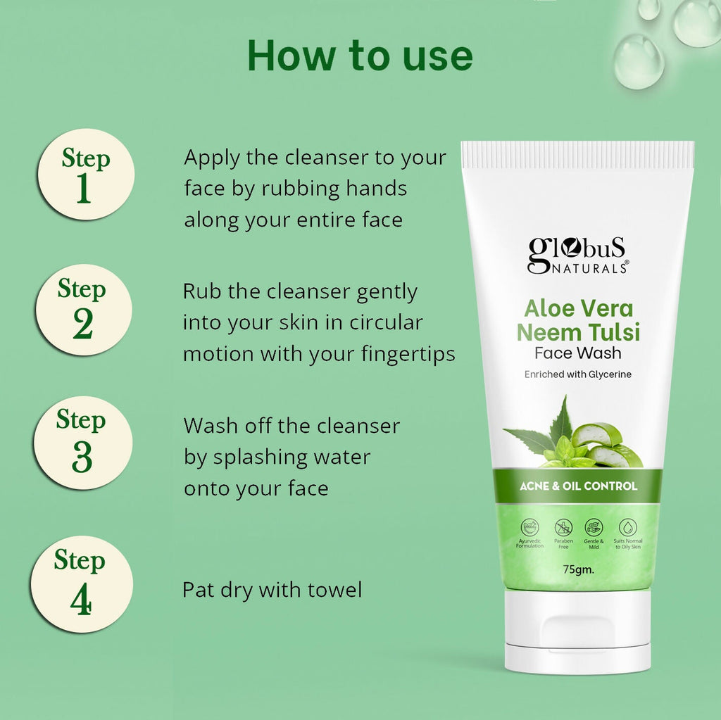 Globus Naturals Aloe vera Neem Tulsi Enriched With Glycerin & Oil Control Formula | Grocsy