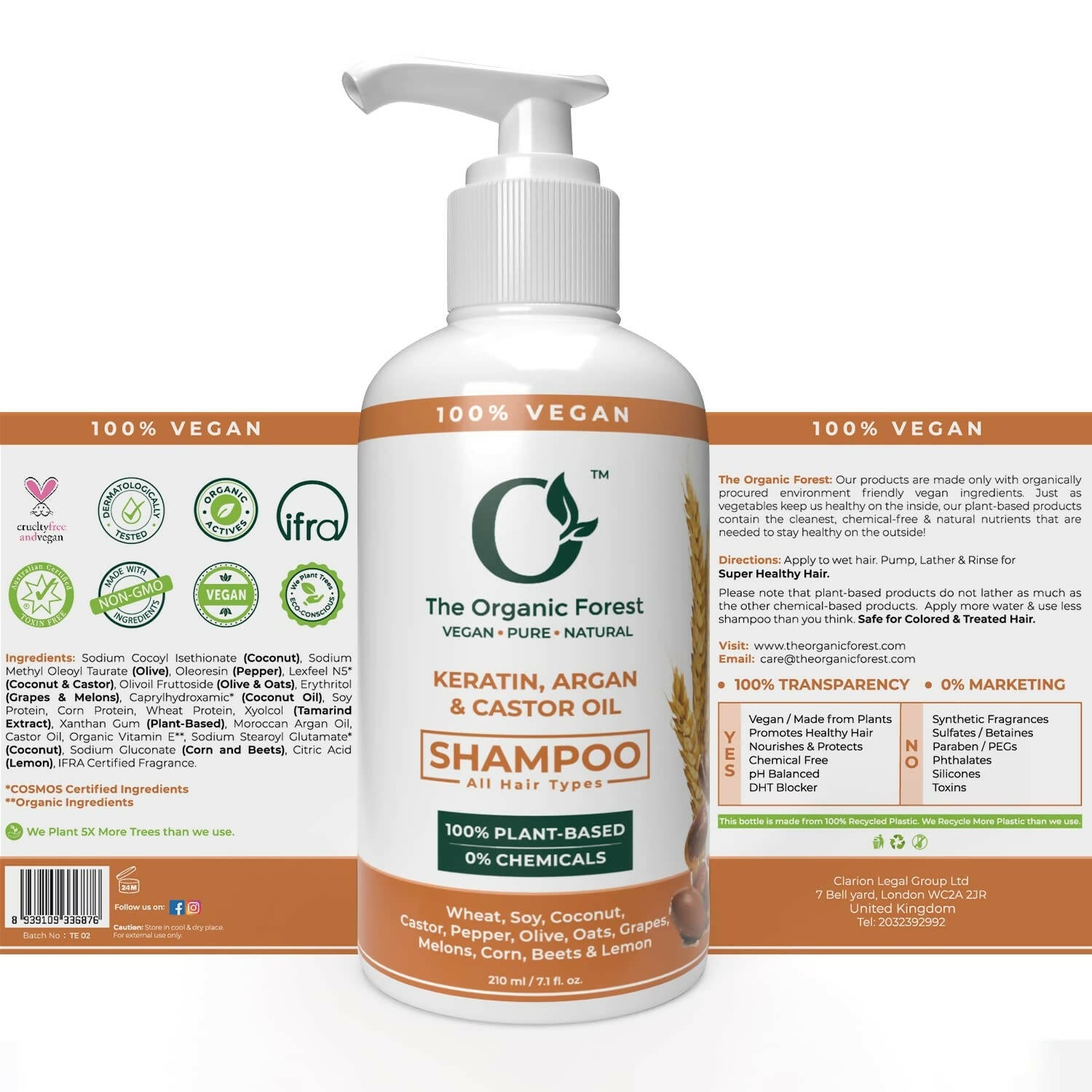 The Organic Forest Keratin, Castor & Moroccan Argan Oil Shampoo | Grocsy