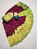 DEIANA'S Beautiful Designer Golden zari Soft Lichi Silk Saree - Wine | Grocsy