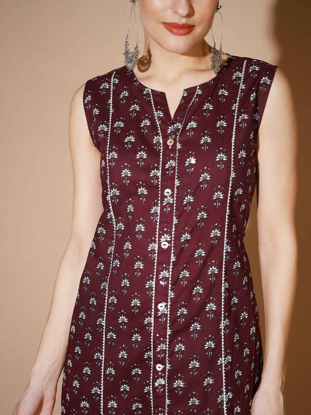 Myshka Women Rust Floral Kurta & Trousers | Grocsy