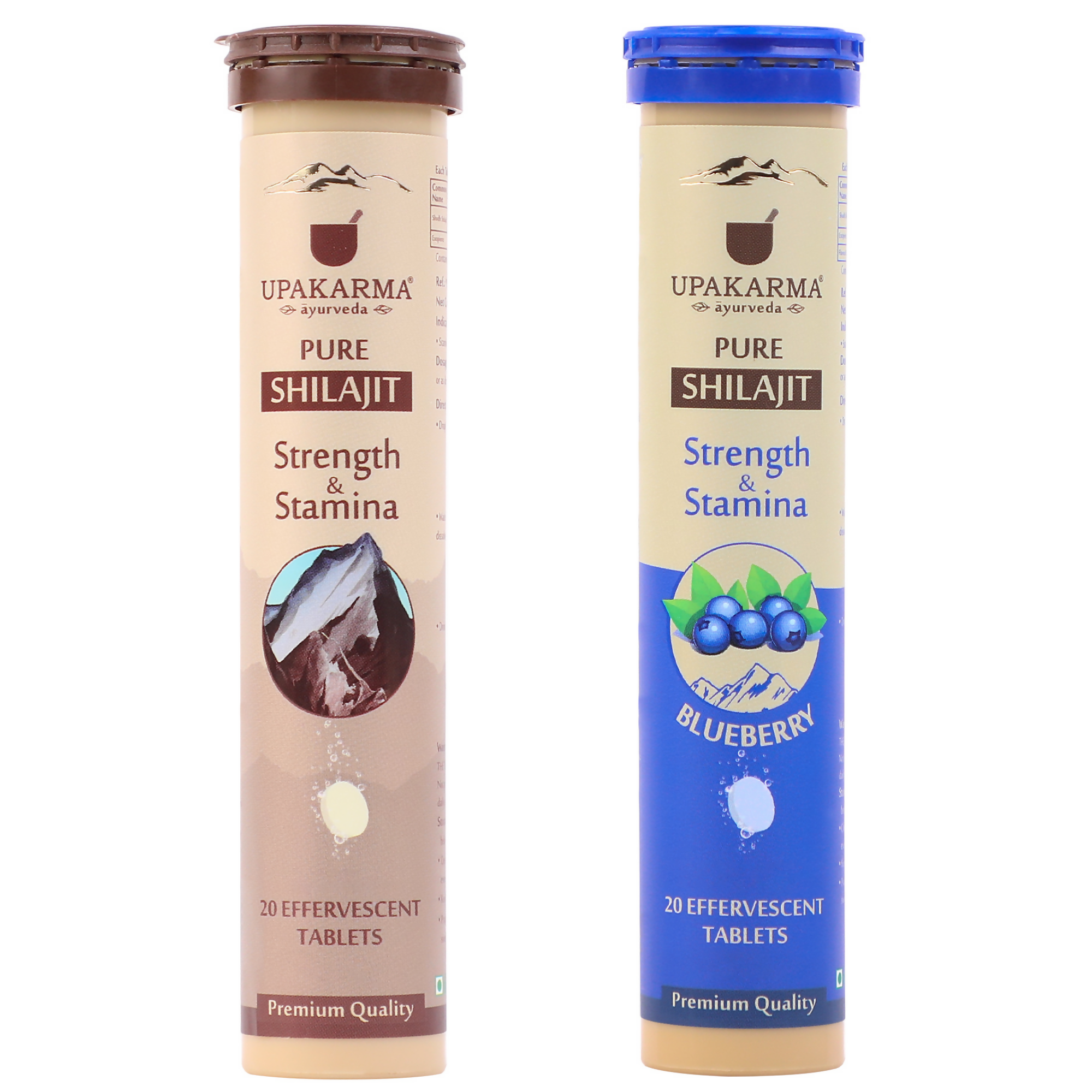 Upakarma Ayurveda Pure SJ Effervescent Tablets in 2 Unique Flavors (Pure SJ & Blueberry) Combo | Grocsy