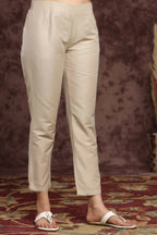 Juniper Women Sandgrey Poly Silk Solid Slim Fit Pant/Slim Pant | Grocsy