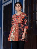 Juniper Women's Multi Colored Ethnic Motif Printed Cotton Peplum Tunic | Grocsy