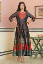 Juniper Green Satin Festive Printed Anarkali Flared Anarkali Kurta For Women | Grocsy